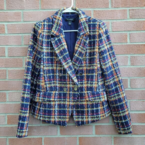Halogen Plaid Tweed Blazer Jacket size 10 Navy Orange - Picture 4 of 8